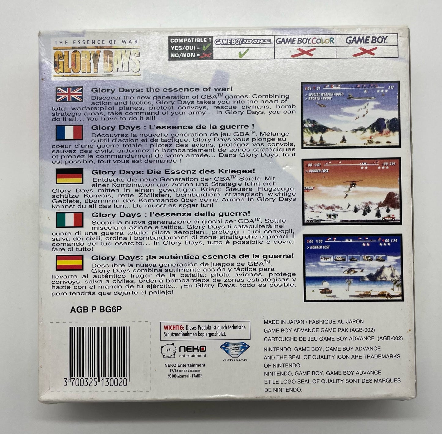 The essence of War: Glory Days - GBA OVP